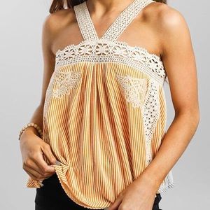gimmicks Raw Edge Orange Cream Striped Tank Top Crochet Lace Women’s Small